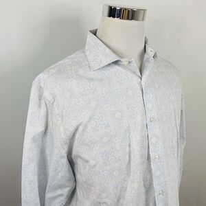 Tasso Elba XL Casual Shirt Floral Mandala Blue White Plaid Cotton Button Front